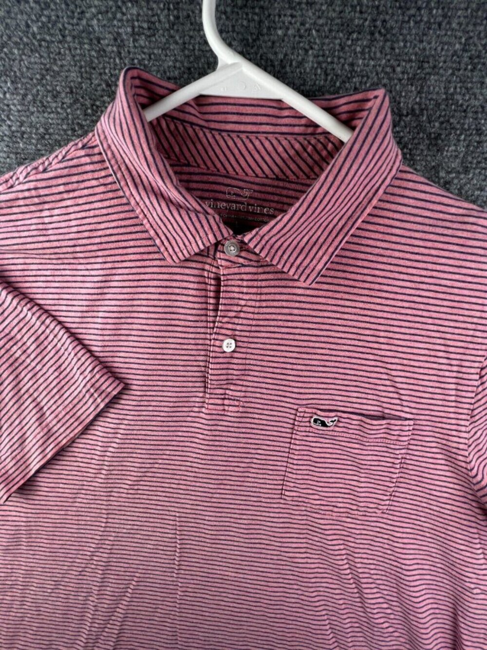 Vineyard Vines Polo Shirt Mens Pink Blue Striped Short Sleeve Large Pima Cotton